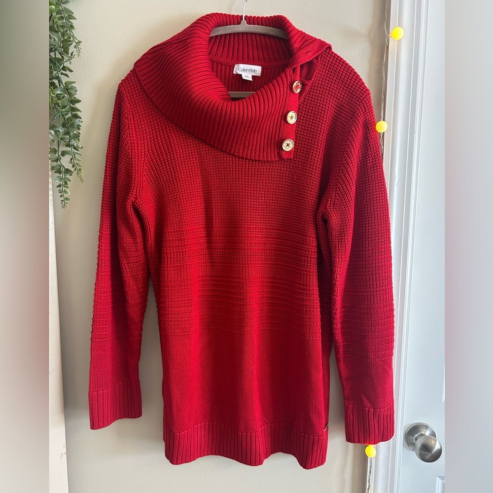 Red Calvin Klein Button-Detail Sweater Size Large